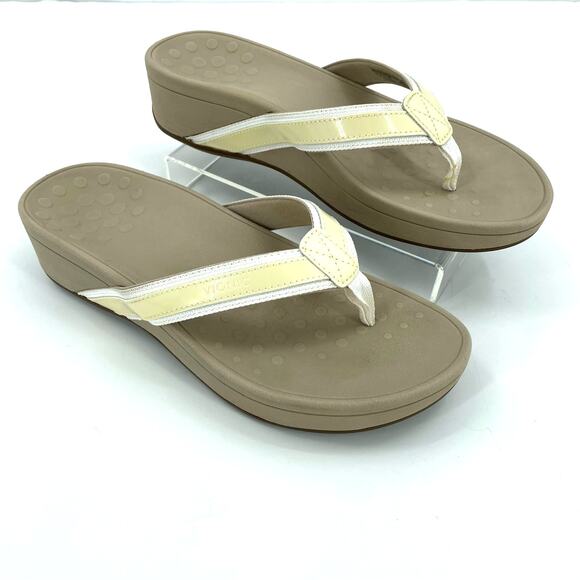 Vionic Women's 380 High Tide Platform Sandals Flip Flops, Sz. 9 Yellow/White - Picture 1 of 11